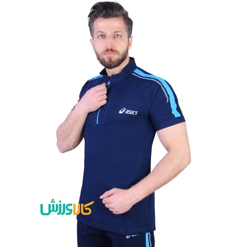 تیشرت نیم زیپ اسیکس سرمه ای